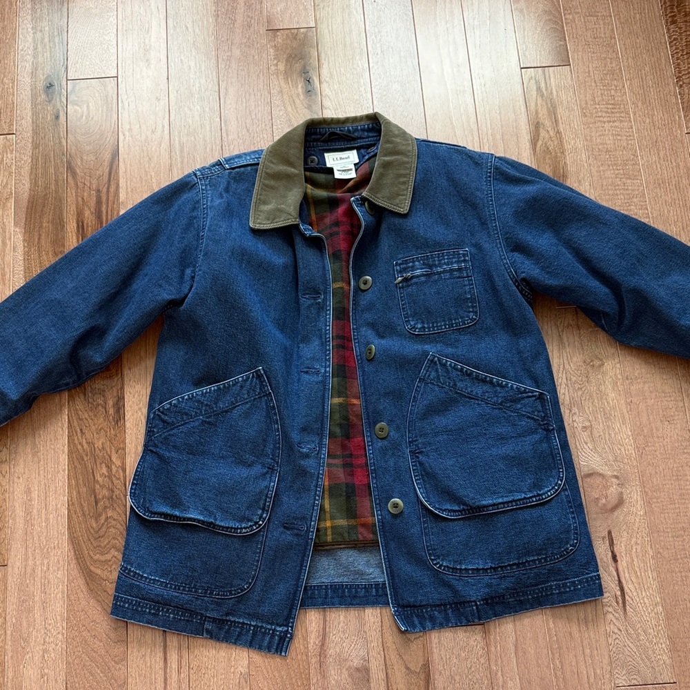Vintage L.L. Bean cotton denim jean chore coat jacket lined collar women’s M